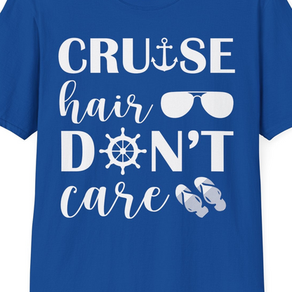 Cruise Hair Don't Care Shirt T-Shirt – Royal – Best Cruise Shirts Close Up