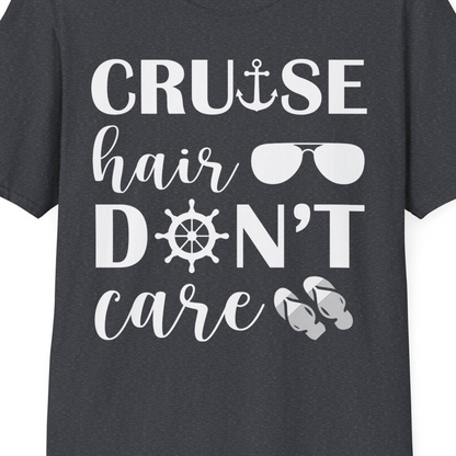 Cruise Hair Don't Care Shirt T-Shirt – Dark Heather Grey – Best Cruise Shirts Close Up