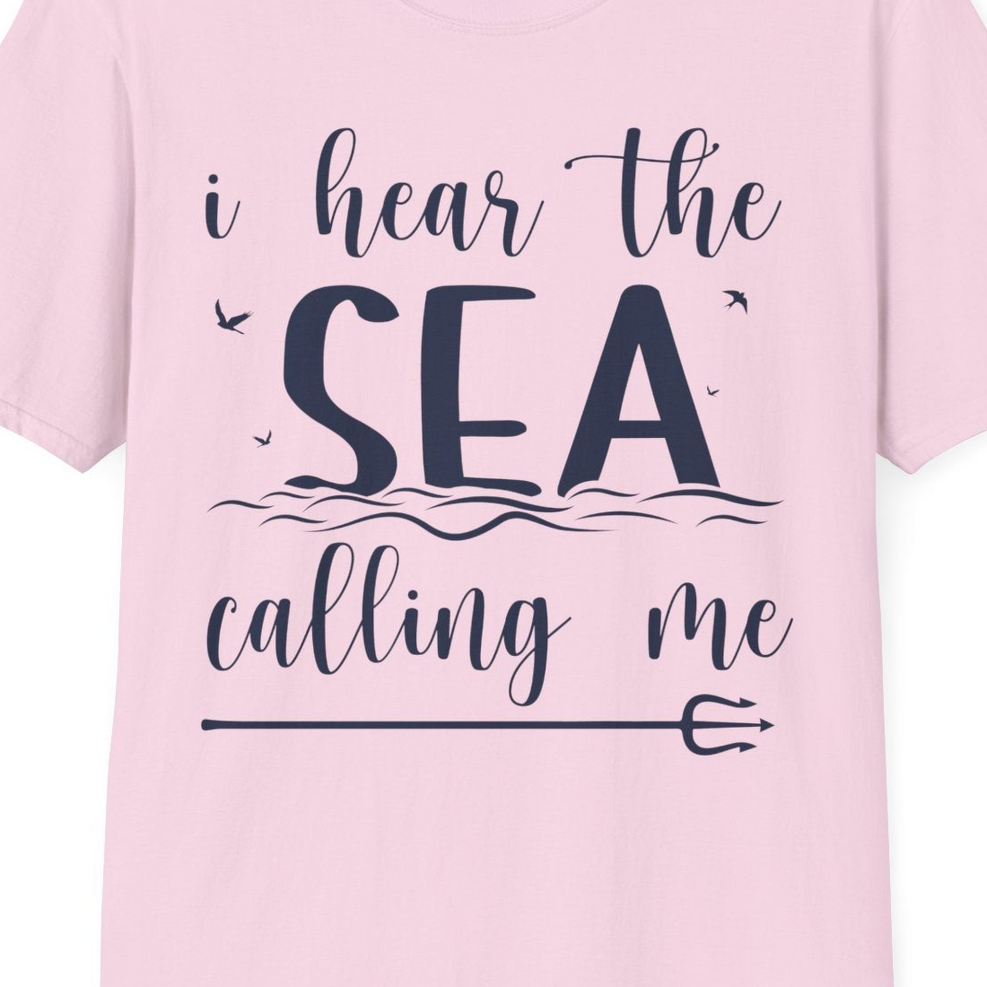 Sea Calling Nautical Beach Quote Shirt With Waves And Birds Art — T-Shirt T-Shirt – Light Pink – Best Cruise Shirts Close Up