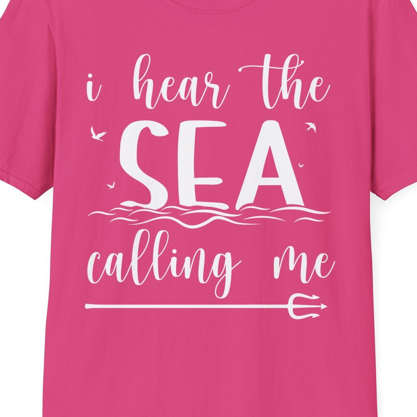 Sea Calling Nautical Beach Quote Shirt With Waves And Birds Art — T-Shirt T-Shirt – Heliconia – Best Cruise Shirts Close Up