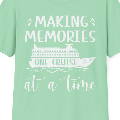 Making Memories One Cruise at a Time Nautical Family Cruise Shirt — T-Shirt T-Shirt – Mint Green – Best Cruise Shirts Close Up