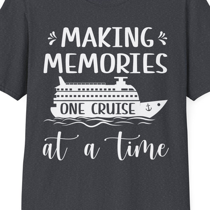 Making Memories One Cruise at a Time Nautical Family Cruise Shirt — T-Shirt T-Shirt – Dark Heather Grey – Best Cruise Shirts Close Up