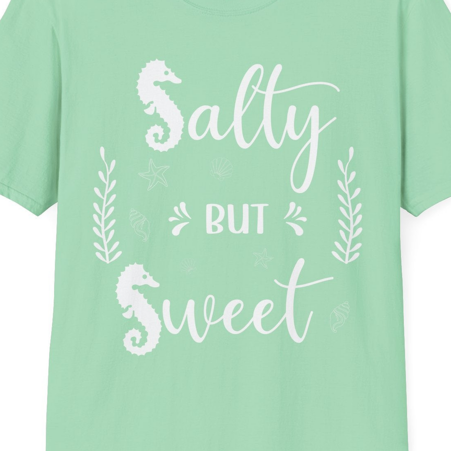 Salty But Sweet Seahorse Ocean Beach Shirt T-Shirt – Mint Green – Best Cruise Shirts Close Up