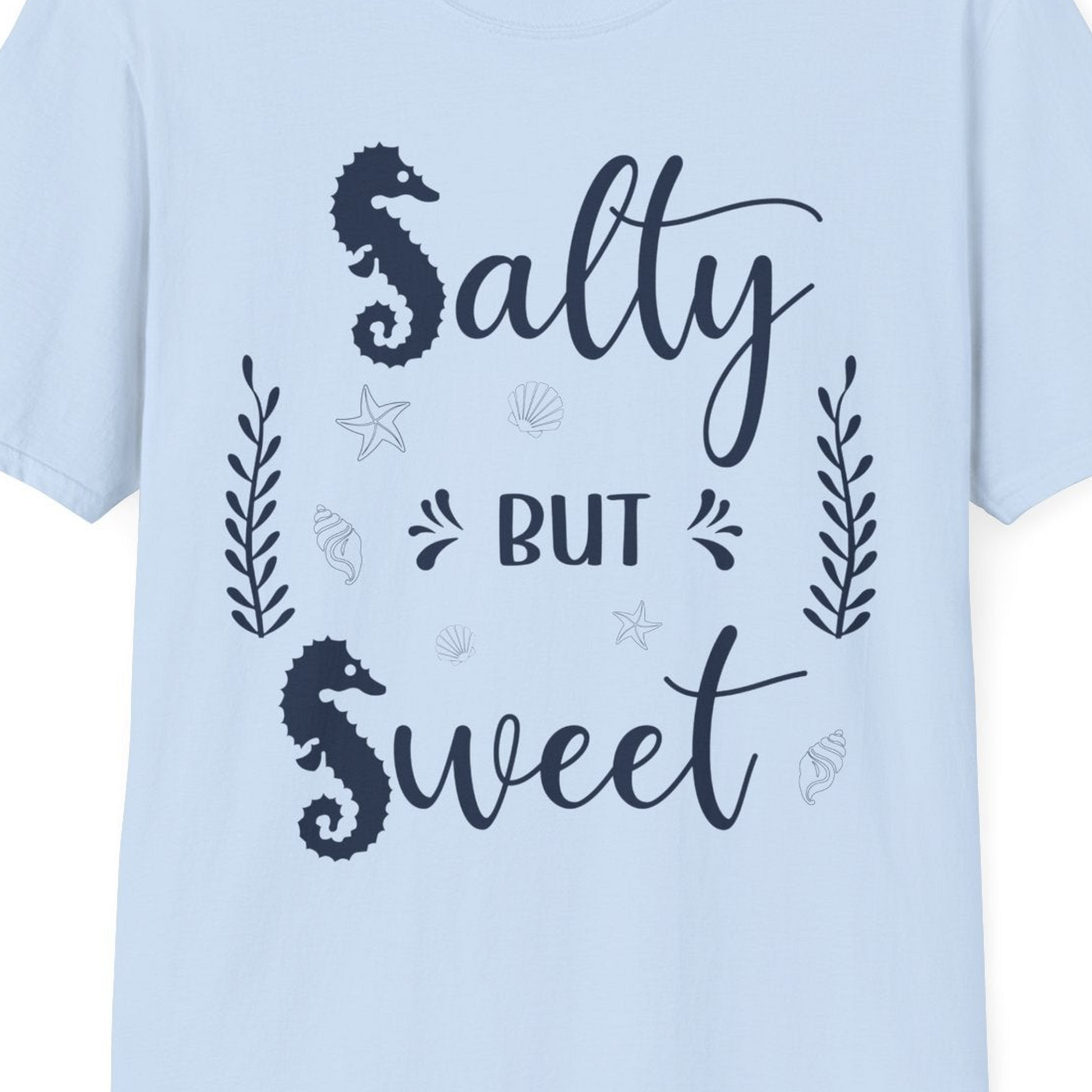Salty But Sweet Seahorse Ocean Beach Shirt T-Shirt – Light Blue – Best Cruise Shirts Close Up
