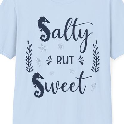 Salty But Sweet Seahorse Ocean Beach Shirt T-Shirt – Light Blue – Best Cruise Shirts Close Up