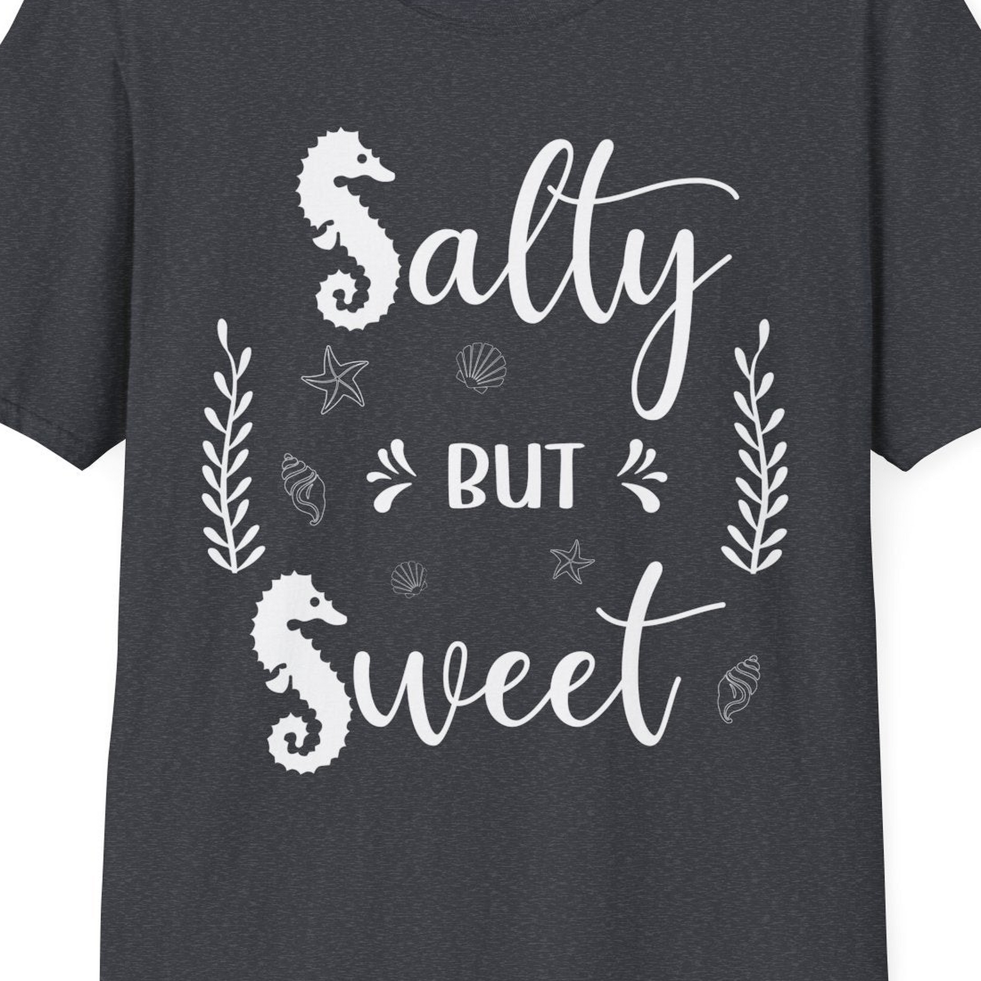 Salty But Sweet Seahorse Ocean Beach Shirt T-Shirt – Dark Heather Grey – Best Cruise Shirts Close Up