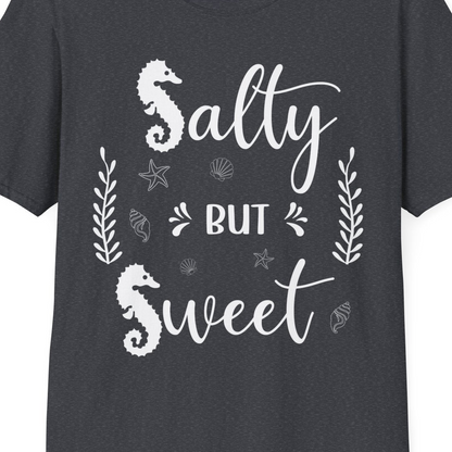Salty But Sweet Seahorse Ocean Beach Shirt T-Shirt – Dark Heather Grey – Best Cruise Shirts Close Up