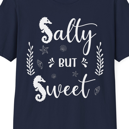 Salty But Sweet Seahorse Ocean Beach Shirt T-Shirt – Navy – Best Cruise Shirts Close Up