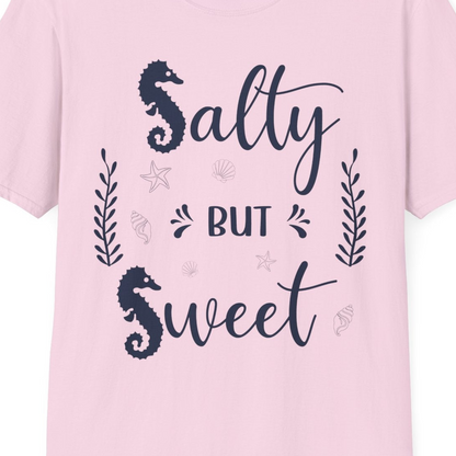 Salty But Sweet Seahorse Ocean Beach Shirt T-Shirt – Light Pink – Best Cruise Shirts Close Up