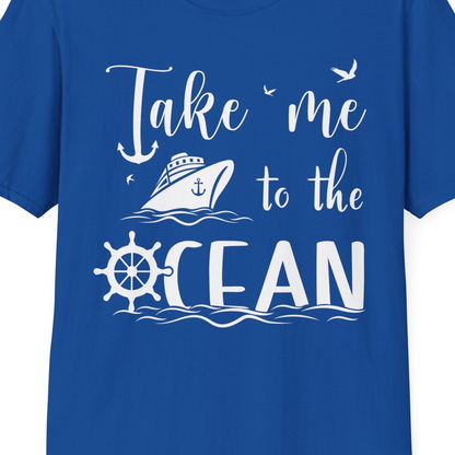 Take Me to the Ocean Nautical Cruise Ship Anchor Wheel Shirt — T-Shirt T-Shirt – Royal – Best Cruise Shirts Close Up