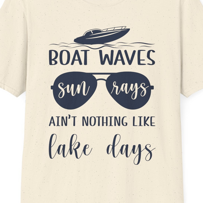 Boat Waves Sun Rays Lake Days Summer Lake Life Shirt — T-Shirt T-Shirt – Natural – Best Cruise Shirts Close Up