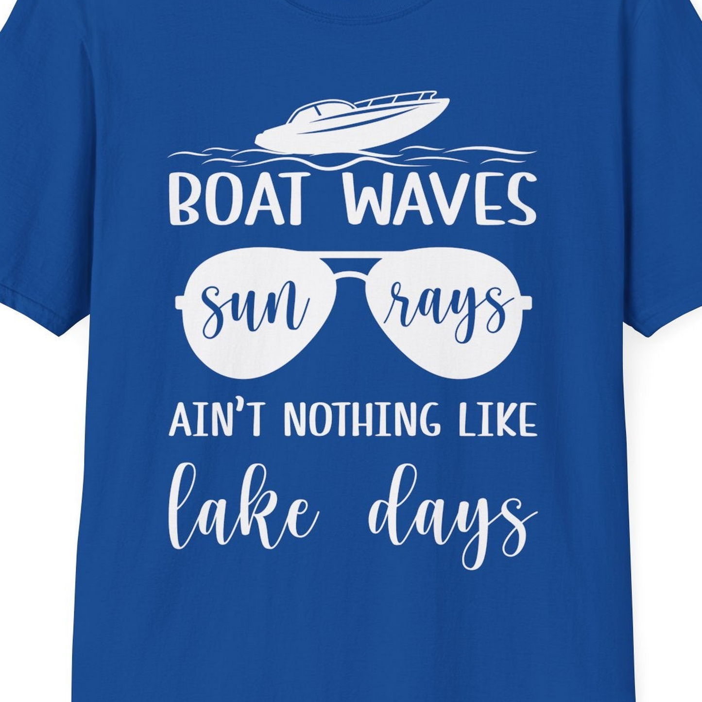 Boat Waves Sun Rays Lake Days Summer Lake Life Shirt — T-Shirt T-Shirt – Royal – Best Cruise Shirts Close Up