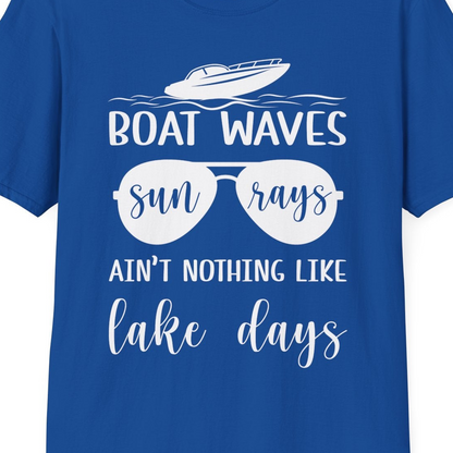 Boat Waves Sun Rays Lake Days Summer Lake Life Shirt — T-Shirt T-Shirt – Royal – Best Cruise Shirts Close Up