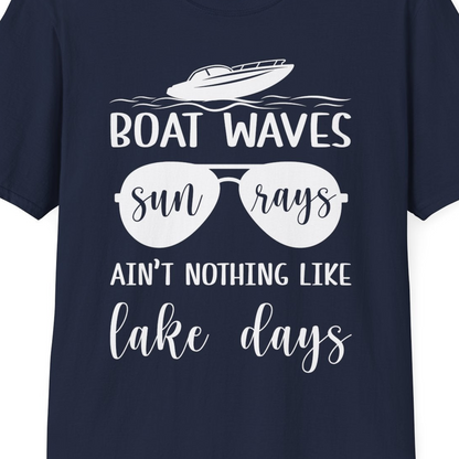 Boat Waves Sun Rays Lake Days Summer Lake Life Shirt — T-Shirt T-Shirt – Navy – Best Cruise Shirts Close Up