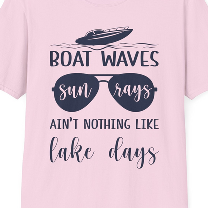Boat Waves Sun Rays Lake Days Summer Lake Life Shirt — T-Shirt T-Shirt – Light Pink – Best Cruise Shirts Close Up