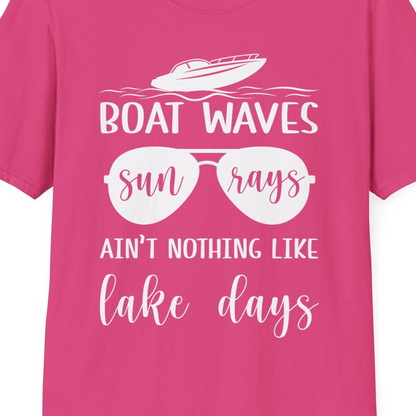Boat Waves Sun Rays Lake Days Summer Lake Life Shirt — T-Shirt T-Shirt – Heliconia – Best Cruise Shirts Close Up