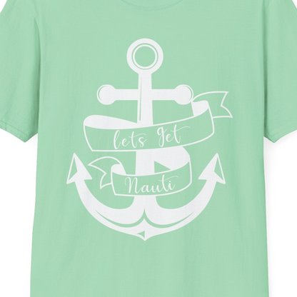 Lets Get Nauti Nautical Anchor Shirt T-Shirt – Mint Green – Best Cruise Shirts Close Up