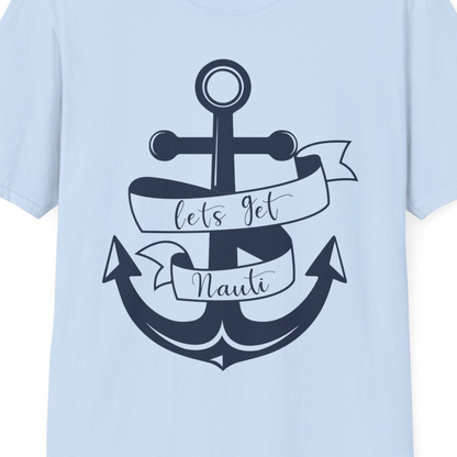 Lets Get Nauti Nautical Anchor Shirt T-Shirt – Light Blue – Best Cruise Shirts Close Up
