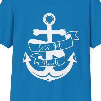 Lets Get Nauti Nautical Anchor Shirt T-Shirt – Sapphire – Best Cruise Shirts Close Up