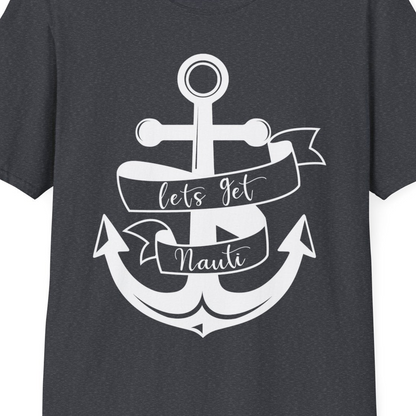 Lets Get Nauti Nautical Anchor Shirt T-Shirt – Dark Heather Grey – Best Cruise Shirts Close Up