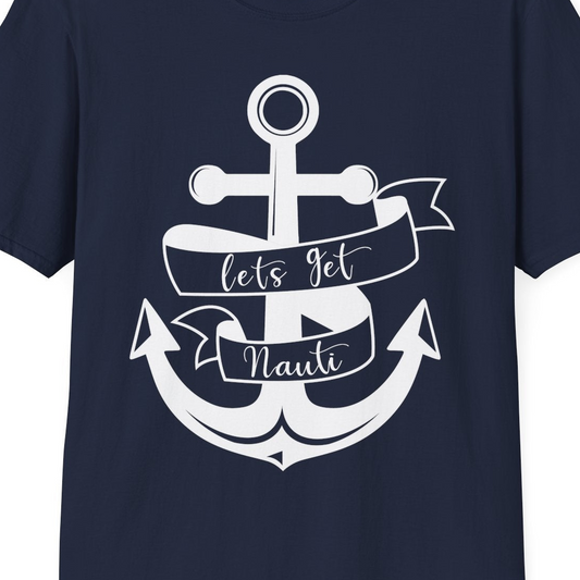 Lets Get Nauti Nautical Anchor Shirt T-Shirt – Navy – Best Cruise Shirts Close Up