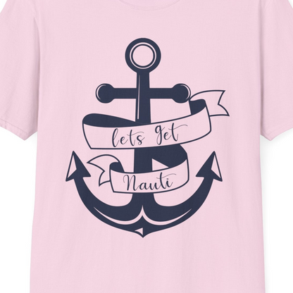 Lets Get Nauti Nautical Anchor Shirt T-Shirt – Light Pink – Best Cruise Shirts Close Up