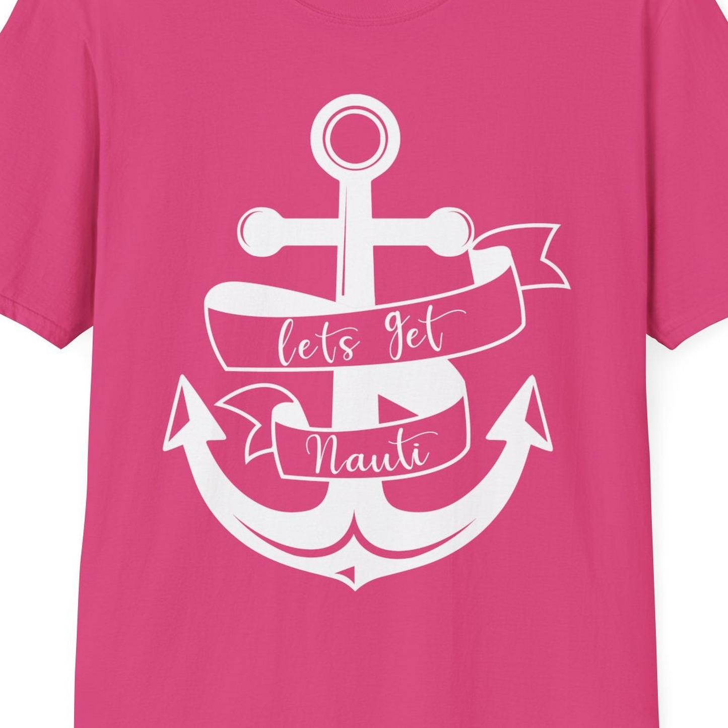 Lets Get Nauti Nautical Anchor Shirt T-Shirt – Heliconia – Best Cruise Shirts Close Up