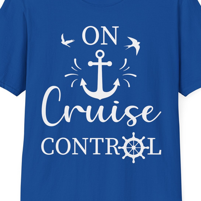 On Cruise Control Nautical Anchor and Birds Vacation Shirt Design — T-Shirt T-Shirt – Royal – Best Cruise Shirts Close Up