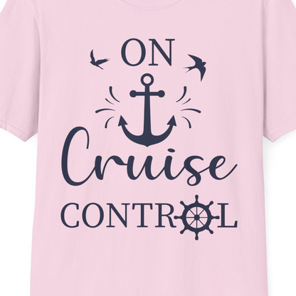 On Cruise Control Nautical Anchor and Birds Vacation Shirt Design — T-Shirt T-Shirt – Light Pink – Best Cruise Shirts Close Up