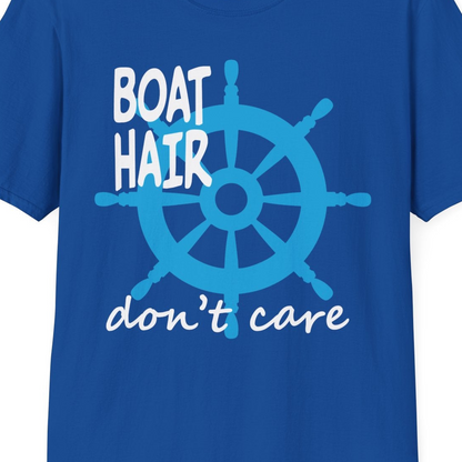 Boat Hair Don't Care Nautical Wheel Shirt for Lake and Marina — T-Shirt T-Shirt – Royal – Best Cruise Shirts Close Up