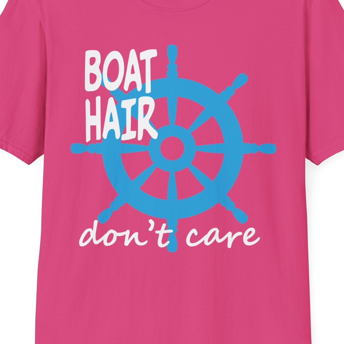 Boat Hair Don't Care Nautical Wheel Shirt for Lake and Marina — T-Shirt T-Shirt – Heliconia – Best Cruise Shirts Close Up