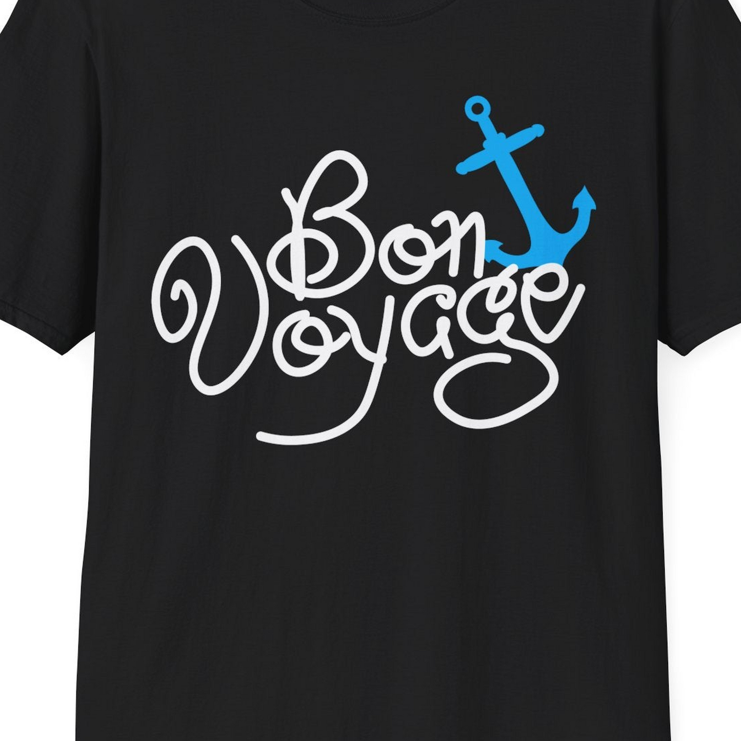 Bon Voyage Script Shirt T-Shirt – Black – Best Cruise Shirts Close Up