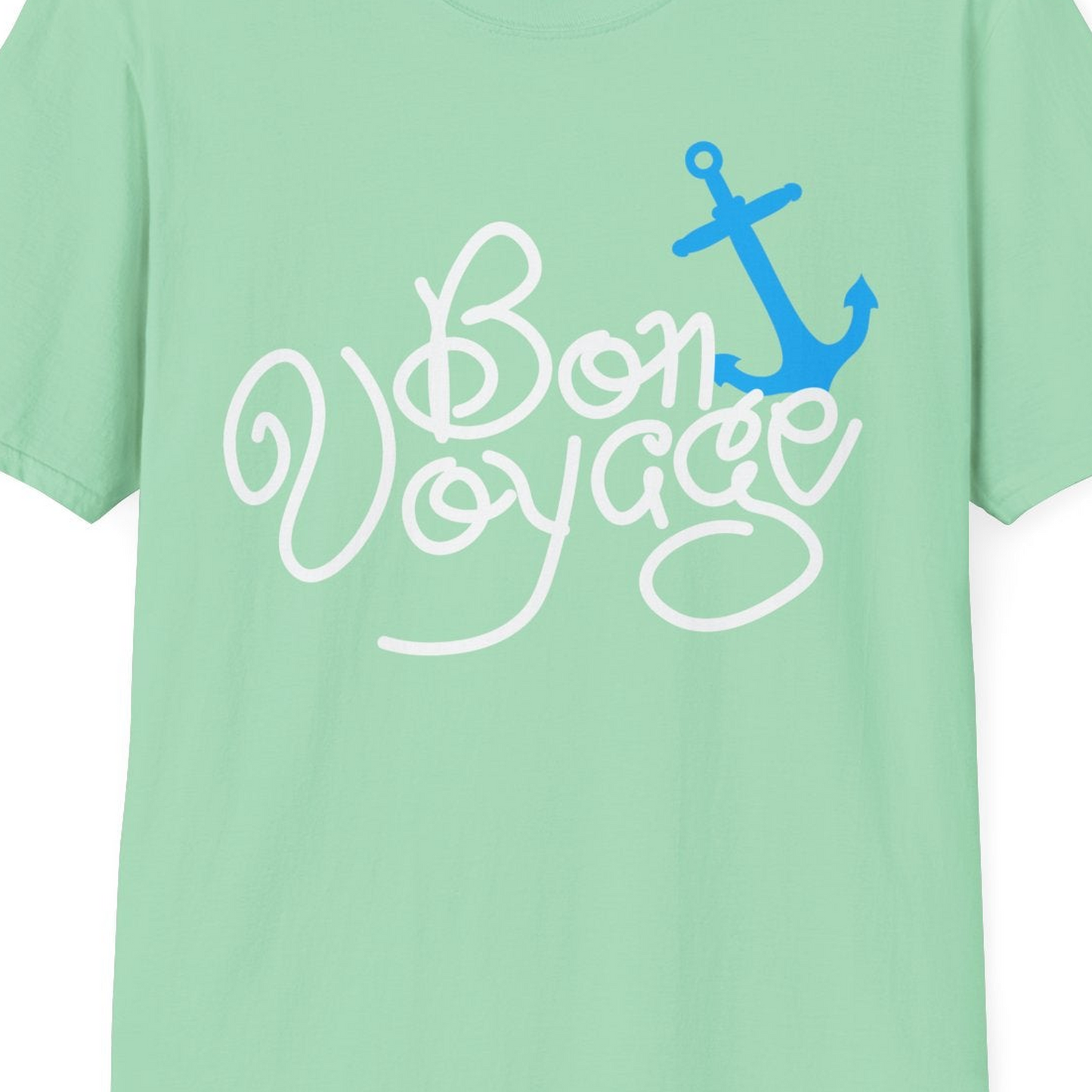 Bon Voyage Script Shirt T-Shirt – Mint Green – Best Cruise Shirts Close Up