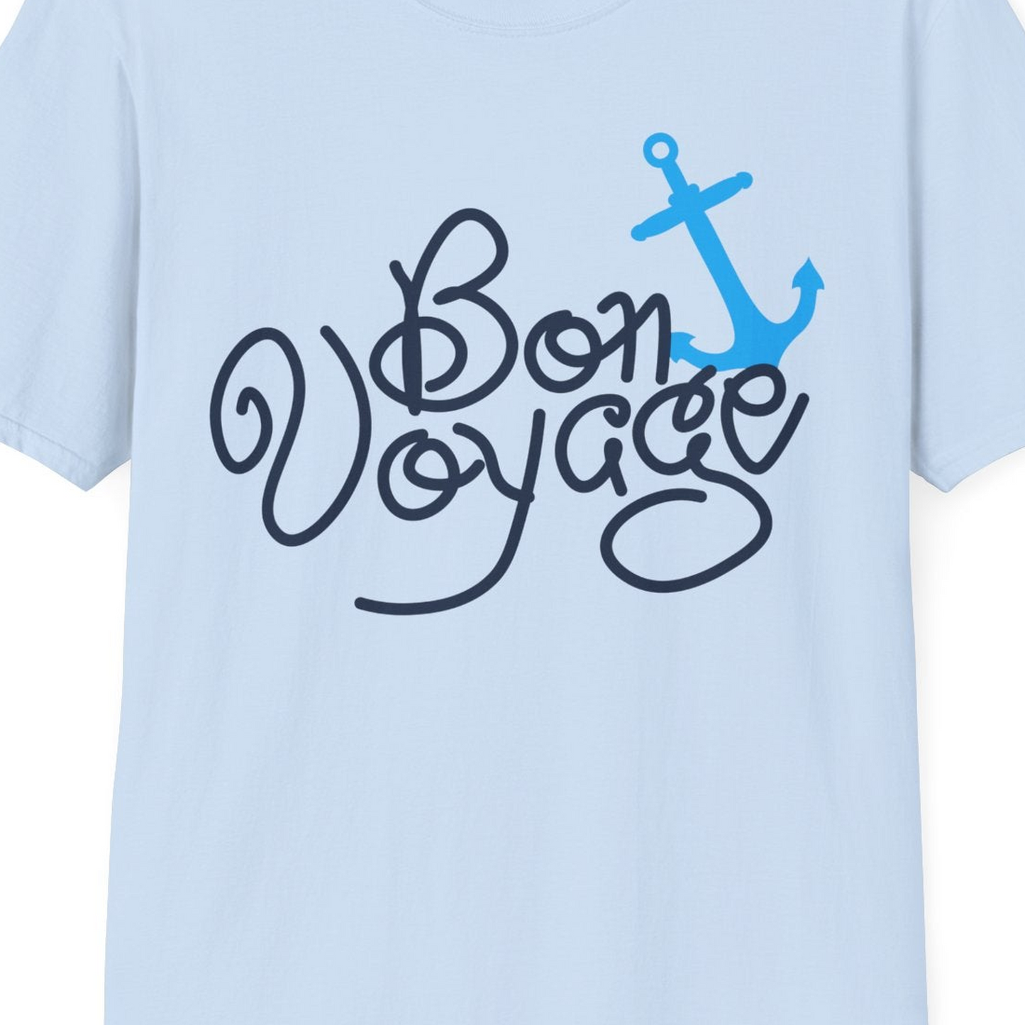 Bon Voyage Script Shirt T-Shirt – Light Blue – Best Cruise Shirts Close Up