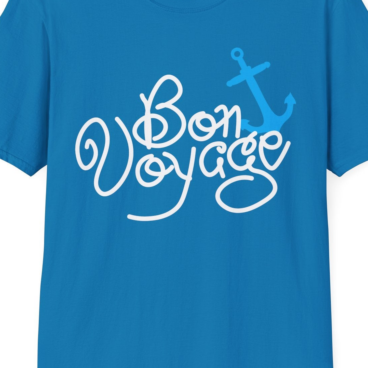 Bon Voyage Script Shirt T-Shirt – Sapphire – Best Cruise Shirts Close Up