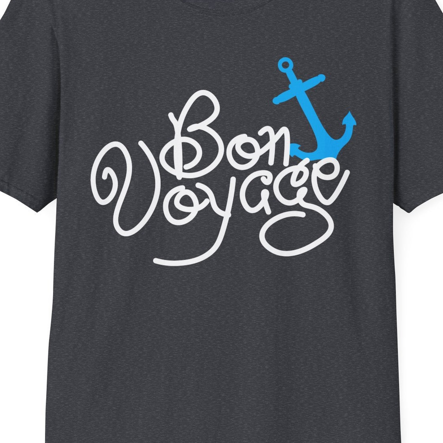 Bon Voyage Script Shirt T-Shirt – Dark Heather Grey – Best Cruise Shirts Close Up