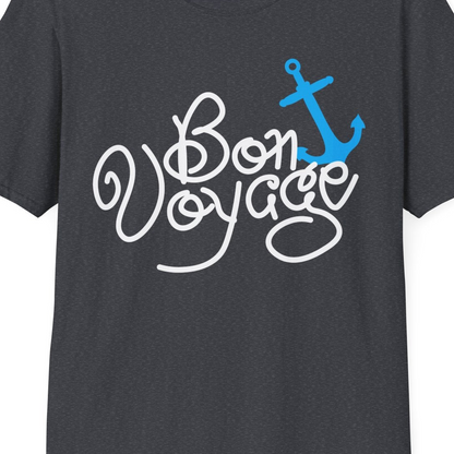 Bon Voyage Script Shirt T-Shirt – Dark Heather Grey – Best Cruise Shirts Close Up