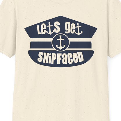 Let’s Get Shipfaced Nautical Humor Shirt With Anchor Sailor Hat Design — T-Shirt T-Shirt – Natural – Best Cruise Shirts Close Up