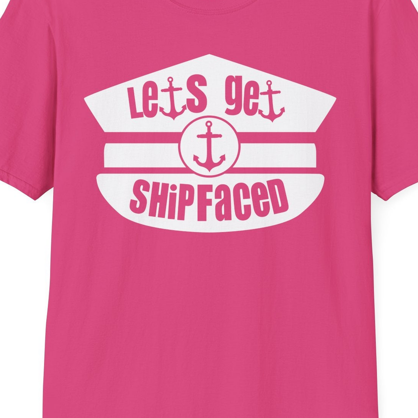 Let’s Get Shipfaced Nautical Humor Shirt With Anchor Sailor Hat Design — T-Shirt T-Shirt – Heliconia – Best Cruise Shirts Close Up