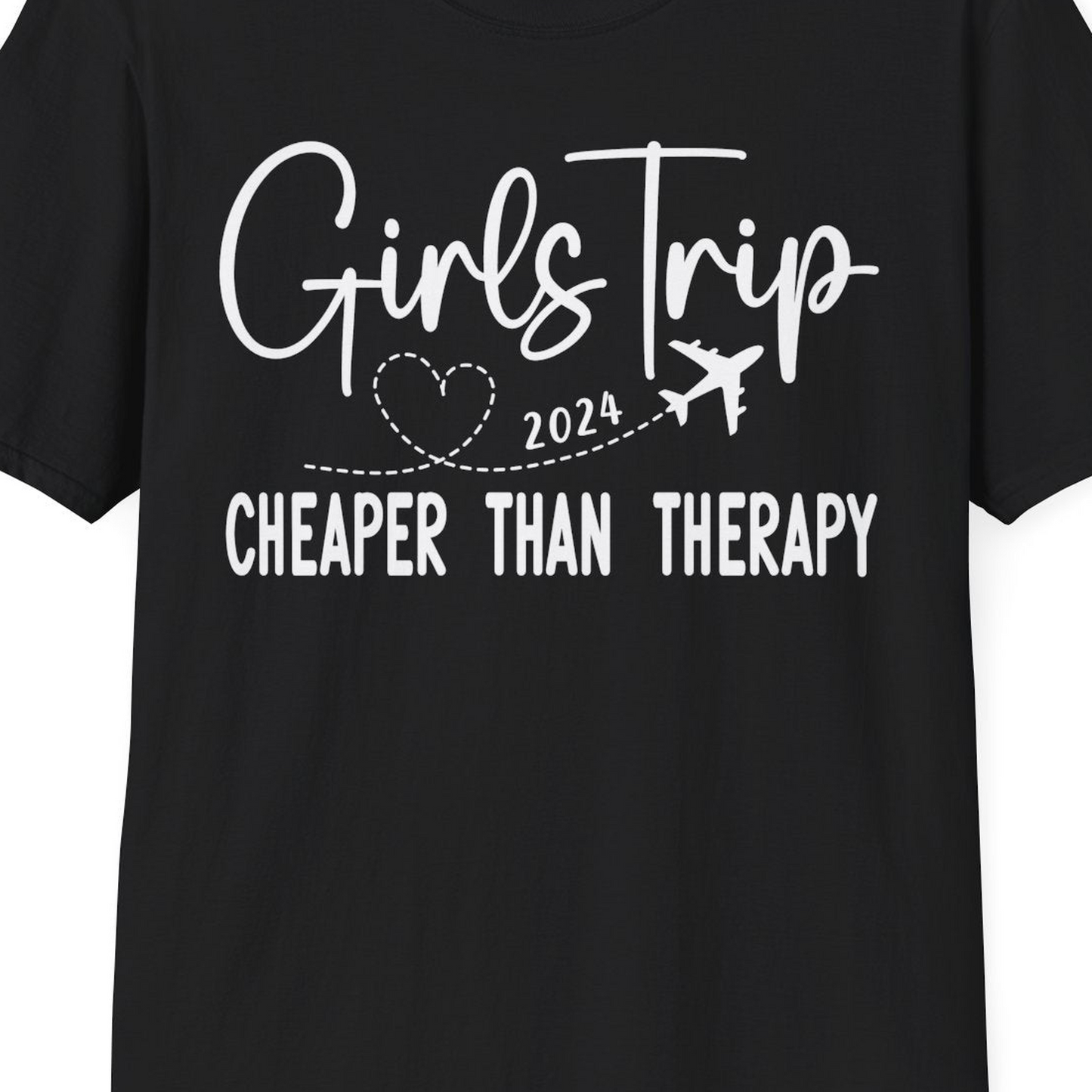 Girls Trip 2024 Cheaper Than Therapy Airplane Heart Travel Shirt — T-Shirt T-Shirt – Black – Best Cruise Shirts Close Up