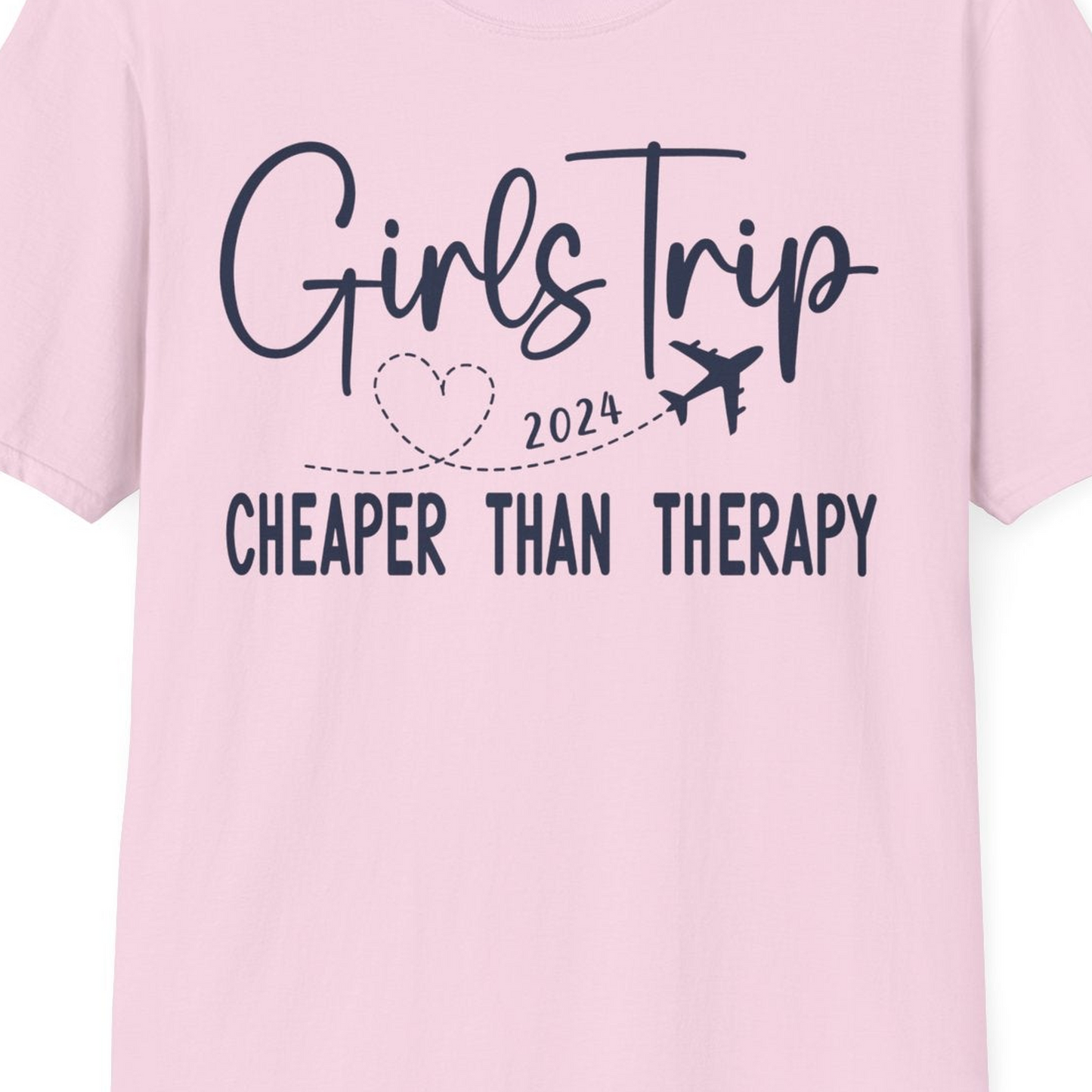 Girls Trip 2024 Cheaper Than Therapy Airplane Heart Travel Shirt — T-Shirt T-Shirt – Light Pink – Best Cruise Shirts Close Up