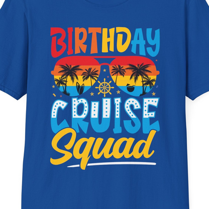Birthday Cruise Squad Tropical Sunset Palm Tree Group Shirt — T-Shirt T-Shirt – Royal – Best Cruise Shirts Close Up