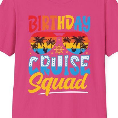 Birthday Cruise Squad Tropical Sunset Palm Tree Group Shirt — T-Shirt T-Shirt – Heliconia – Best Cruise Shirts Close Up
