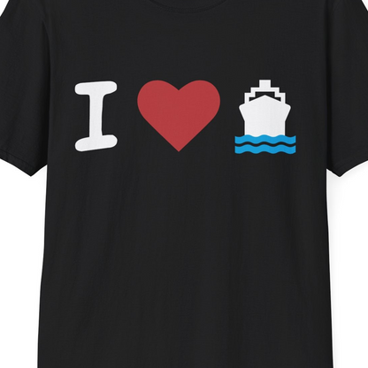I Love Cruises Bold Cruise Ship Graphic Shirt for Cruise Enthusiasts — T-Shirt T-Shirt – Black – Best Cruise Shirts Close Up