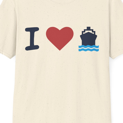 I Love Cruises Bold Cruise Ship Graphic Shirt for Cruise Enthusiasts — T-Shirt T-Shirt – Natural – Best Cruise Shirts Close Up