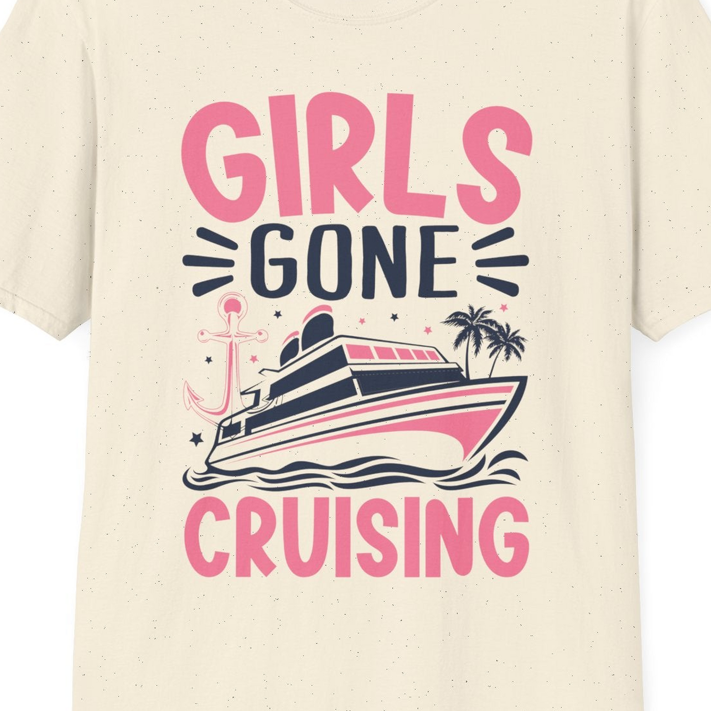 Girls Gone Cruising Tropical Pink Group Cruise Adventure Shirt — T-Shirt T-Shirt – Natural – Best Cruise Shirts Close Up