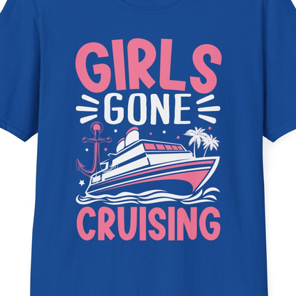Girls Gone Cruising Tropical Pink Group Cruise Adventure Shirt — T-Shirt T-Shirt – Royal – Best Cruise Shirts Close Up