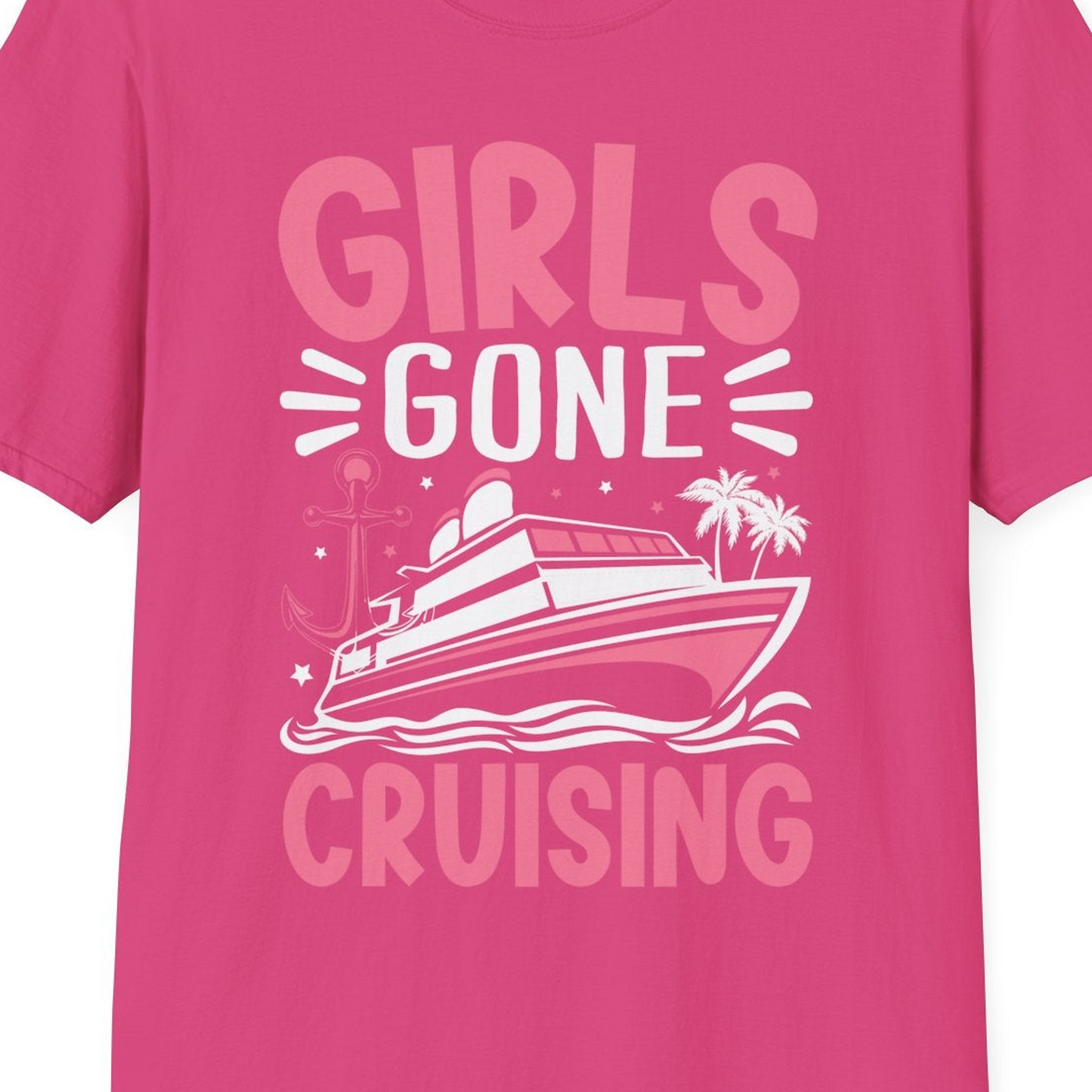 Girls Gone Cruising Tropical Pink Group Cruise Adventure Shirt — T-Shirt T-Shirt – Heliconia – Best Cruise Shirts Close Up