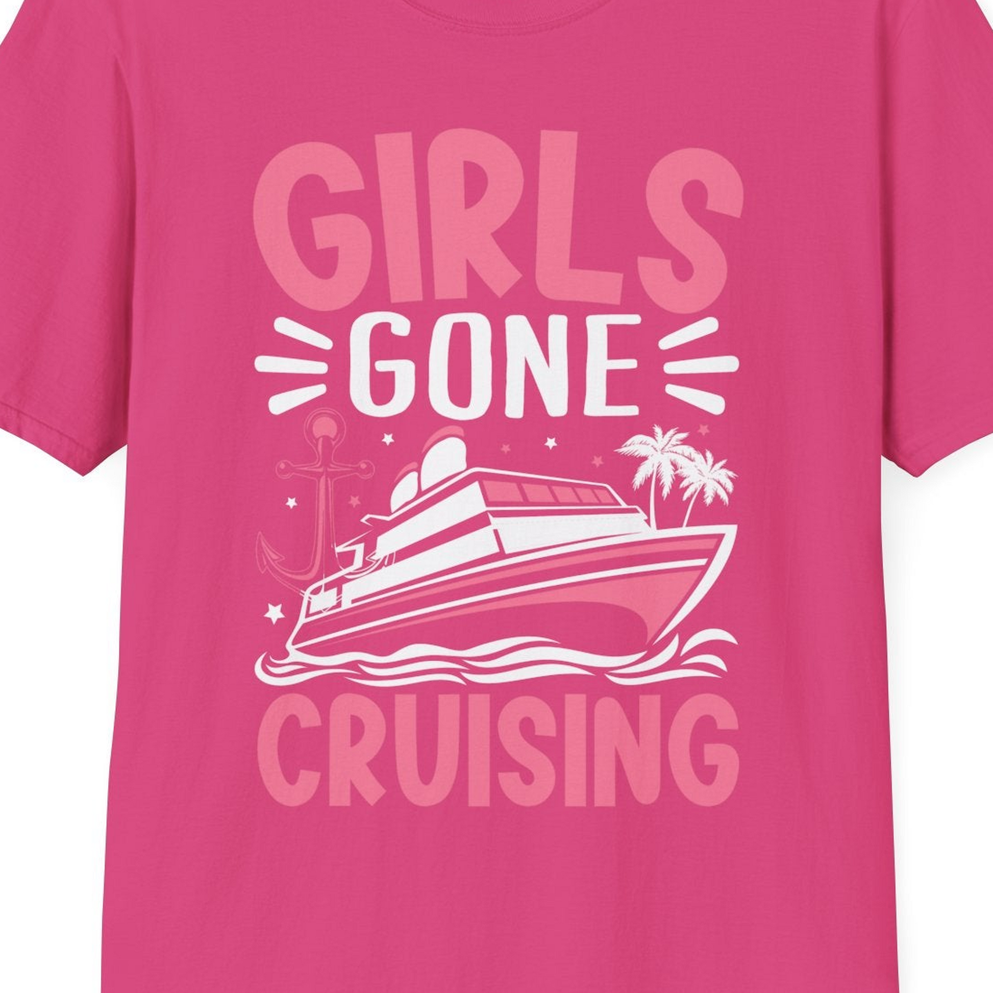 Girls Gone Cruising Tropical Pink Group Cruise Adventure Shirt — T-Shirt T-Shirt – Heliconia – Best Cruise Shirts Close Up