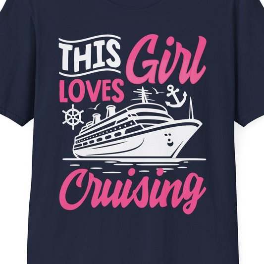 This Girl Loves Cruising T-Shirt – Navy – Best Cruise Shirts Close Up